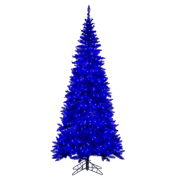 Slim Blue Artificial Pre-lit Christmas Tree With Step On/off Foot Switch And Tree Stand