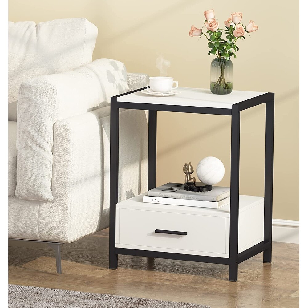 Tribesigns Modern Nightstands with drawers and open shelf 25 inch Tall End Table