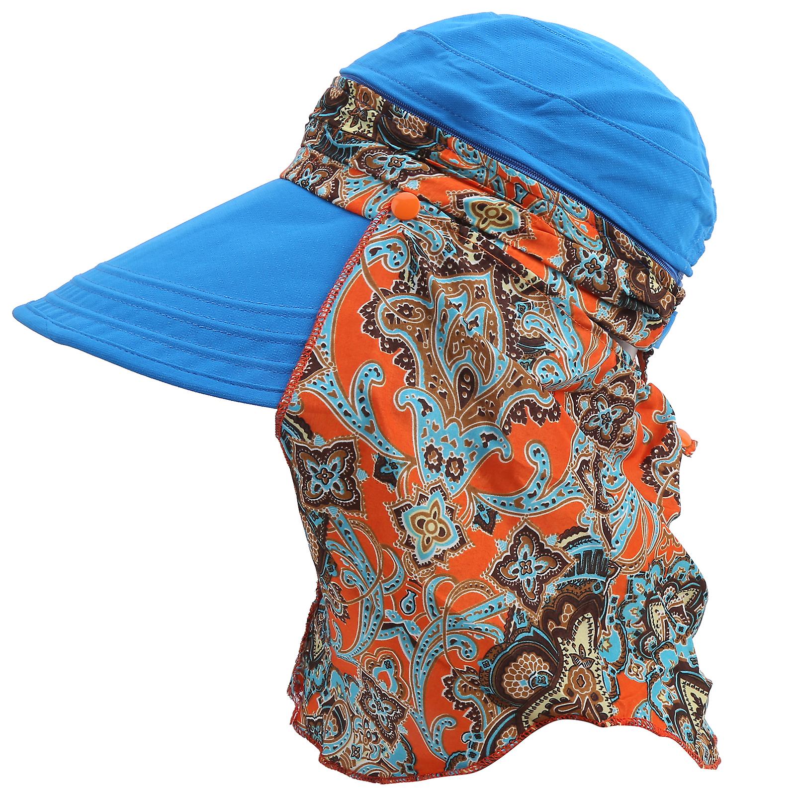 Women Outdoor Portable Sun Proof Hat Collar Fashionable Removable Visor Cap Scarfblue