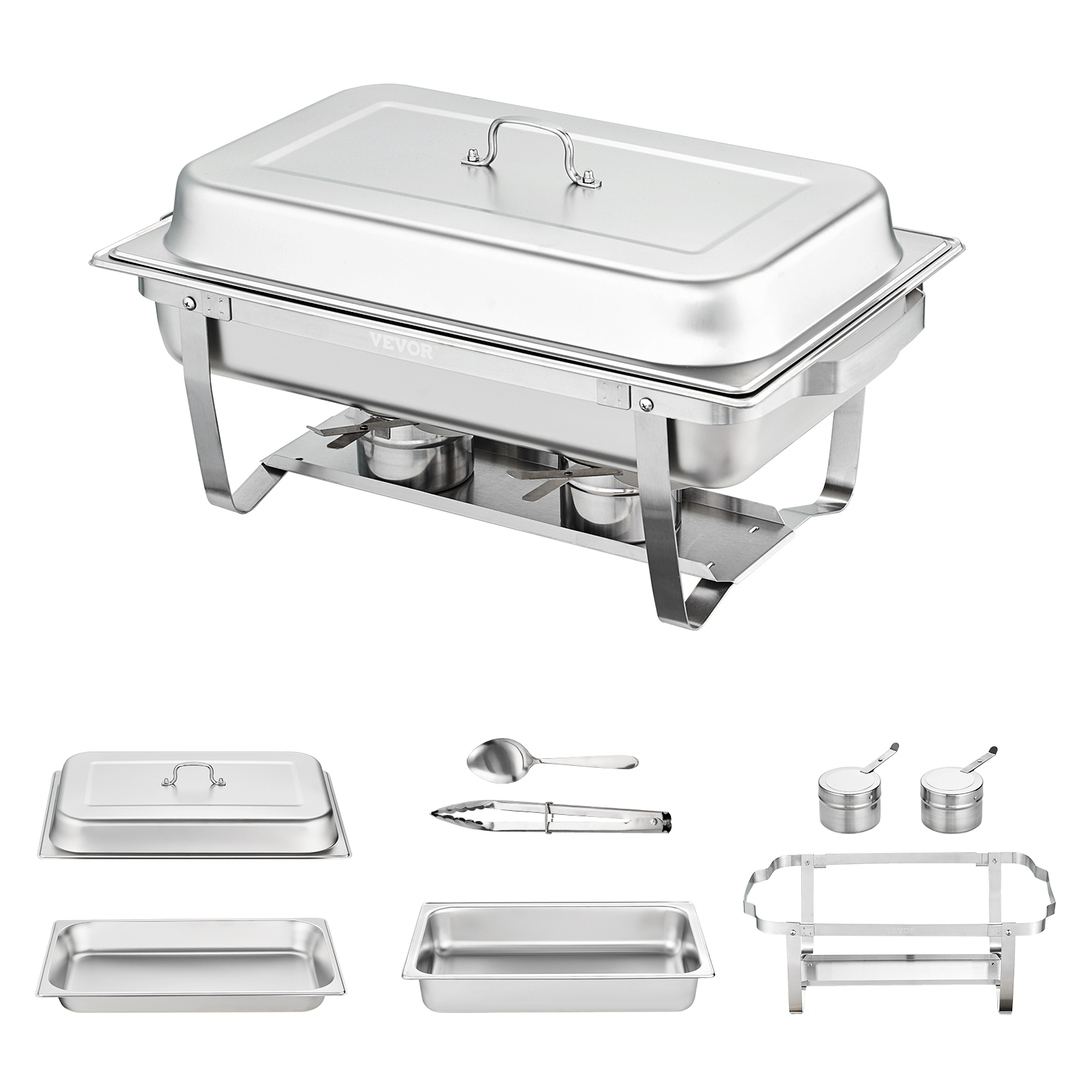 BENTISM 4-Pack Rectangle Chafing Dish Set with Full-Size 8Qt Pan Frame Fuel Holde， For Catering， Buffet Serving， Party