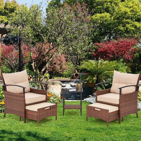 AVAWING 5Piece Patio Furniture Set Wicker Conversation Set with Coffee Table and Ottoman