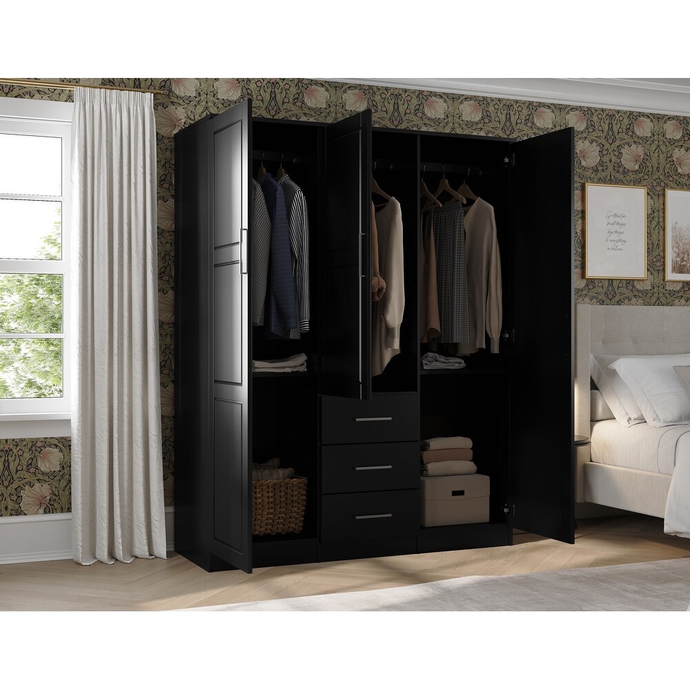 Palace Imports 100% Solid Wood Cosmo 3 Door Wardrobe Armoire with Solid Wood or Mirrored Doors