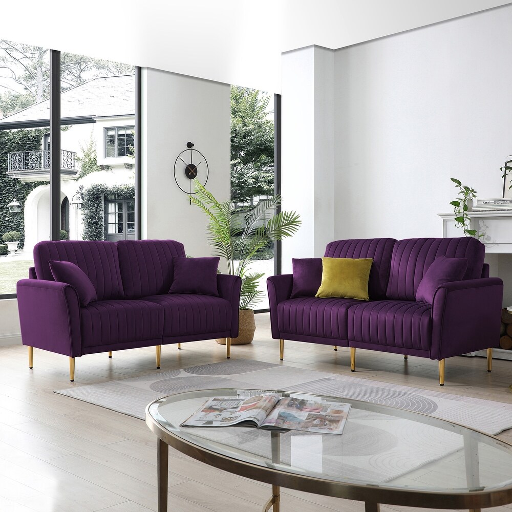 Luxurious Velvet Tufted Sofa Set with Metal Legs for Contemporary Living Spaces