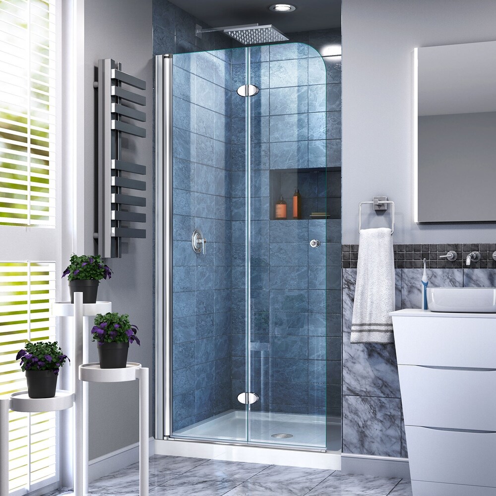 DreamLine Aqua Fold 32 in. D x 32 in. W x 74 3/4 in. H Bi Fold Shower Door and Shower Base Kit   32\