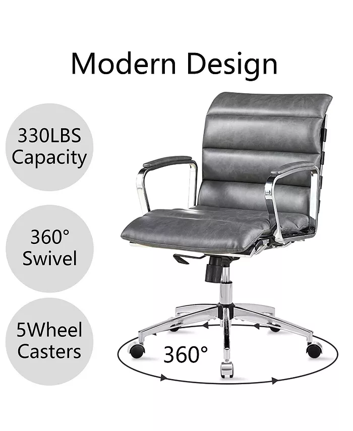 Simplie Fun Modern swivel office desk chair luxury executive boss ergonomic computer chair armrest brown color metal frame office chair