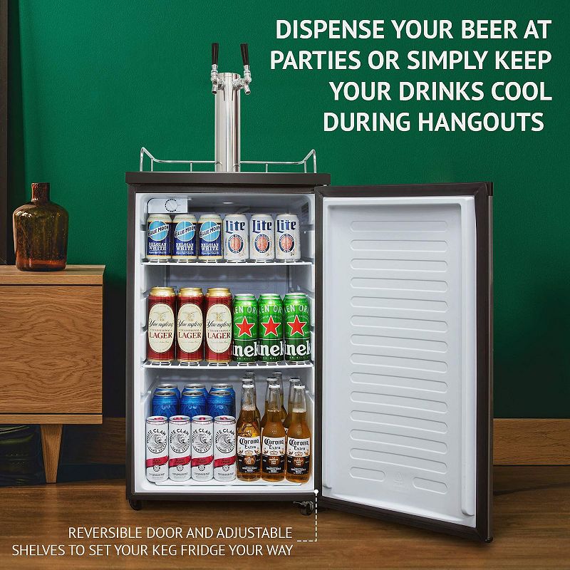 Ivation Full Size Kegerator， Dual Tap Draft Beverage Dispenser and Universal Beer Cooler