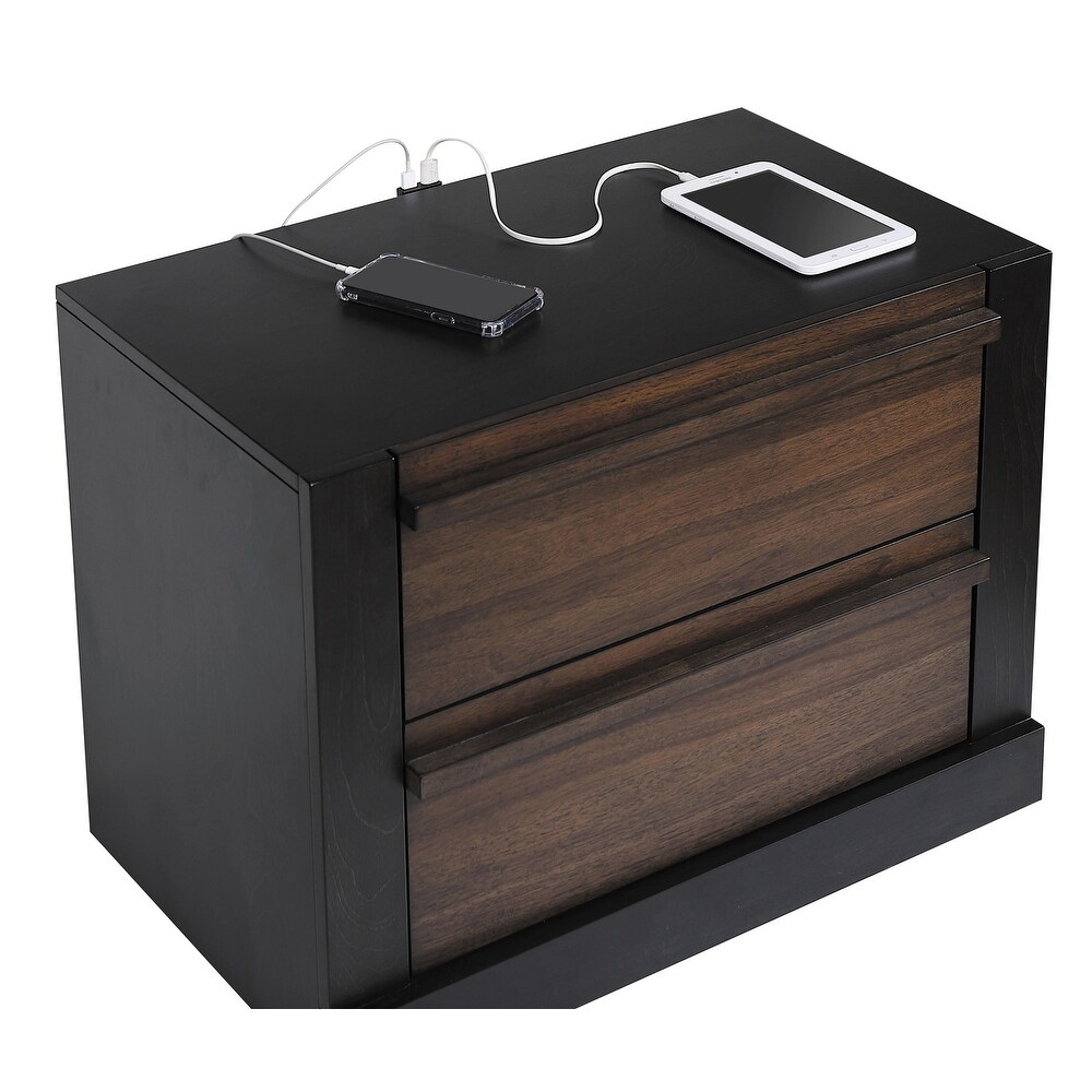 Gracia Walnut and Black Rectangular 2 Drawer Nightstand