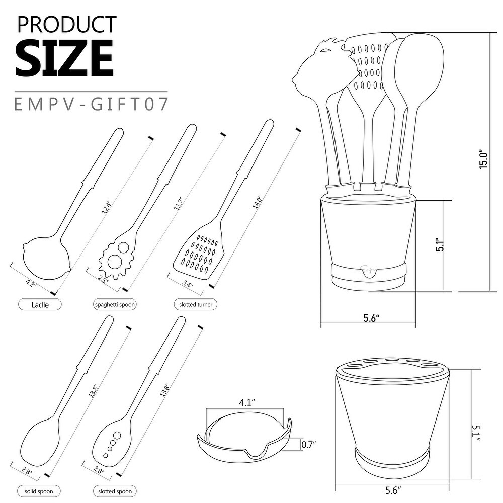 Crock Sets with 5 Pieces Kitchen Utensil with Spoon Rest  Ladle  Spaghetti Spoon  Slotted Turner  Solid Spoon  Slotted Spoon