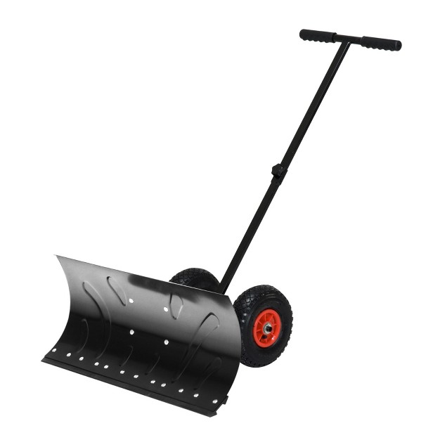 Homcom Heavy duty Snow Shovel Rolling Pusher With 29 x27 x27 Blade 10 x27 x27 Wheels And Angle adjustable Handle