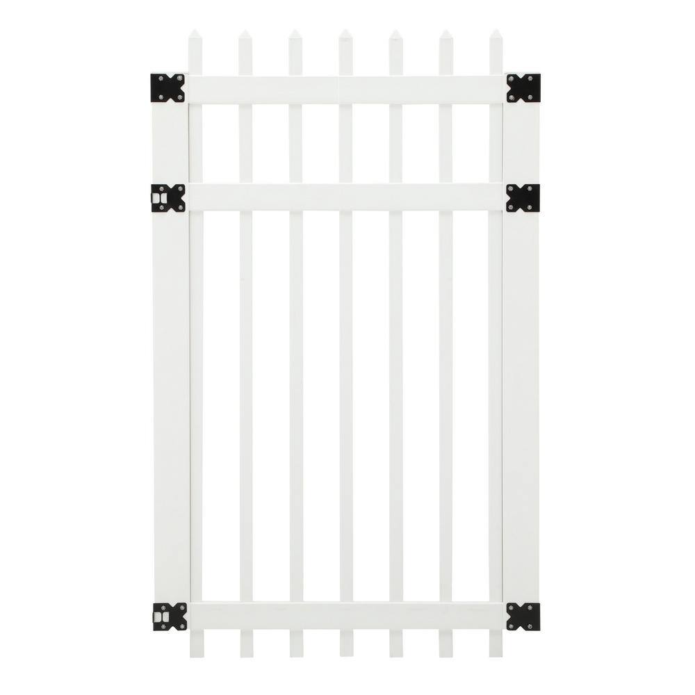 Veranda 3-12 ft. W x 6 ft. H White Vinyl Manchester Spaced Picket Fence Gate 181979