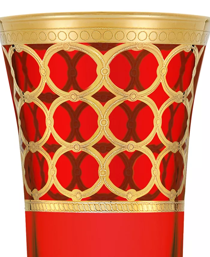 Lorren Home Trends Deep Red Colored Champagne Flutes with Gold-Tone Rings Set of 4