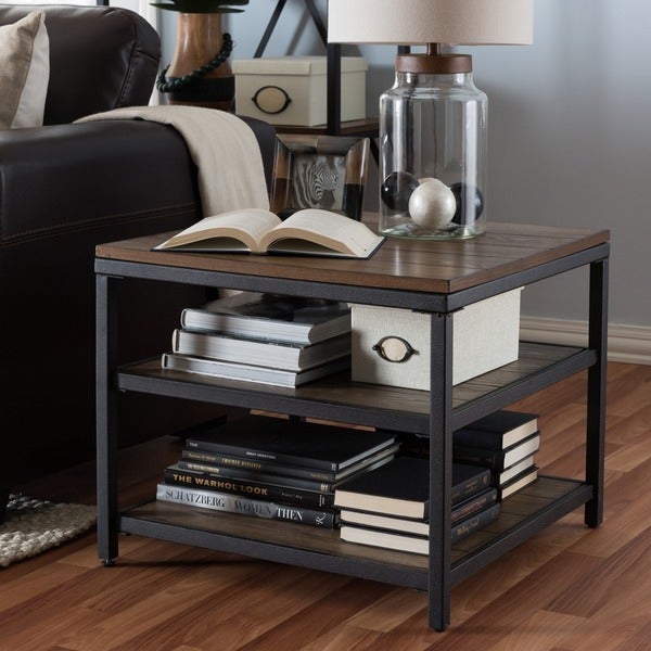 Carbon Loft Cohn Rustic Industrial Wood and Metal End Table