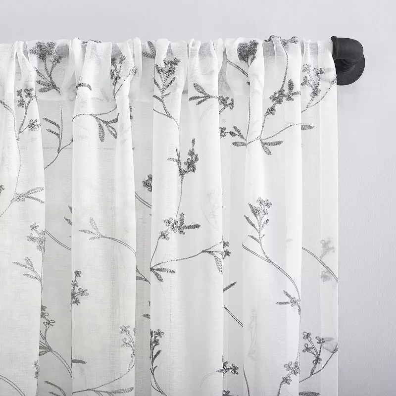 No. 918 Delia Embroidered Floral Sheer Rod Pocket Curtain Valance