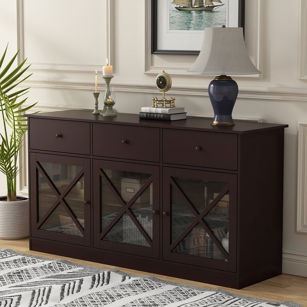 2-Tier Storage Console Cabinet Table With 2 Drawers