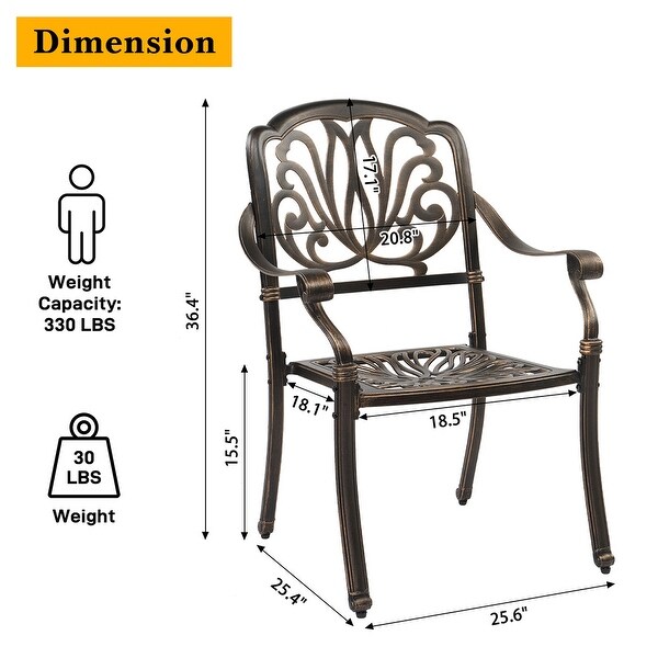 Set of 2 Cast Aluminum Patio Stackable Dining Chairs with Cushions