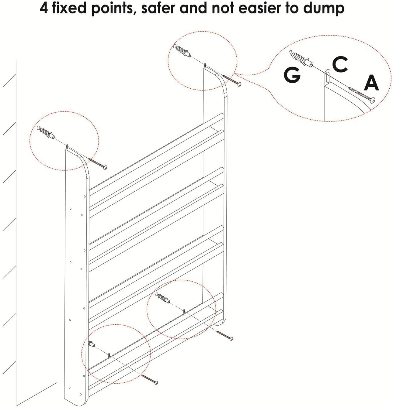 Homfa 4-Tier Bookshelf, Wall Mounted Kid Bookshelf Storage Rack,  Organizer Stand for Books Toys for Bedroom, White