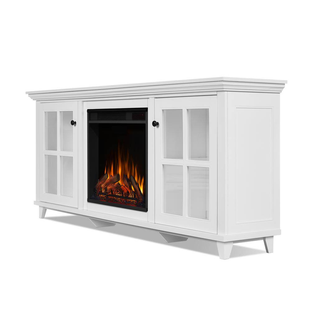 Real Flame Norwell 73 in. Freestanding Wooden Electric Fireplace TV Stand in White 7760E-W