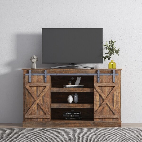 TV Stand Farmhouse Sliding Barn Door Flat Screen Media Console Table