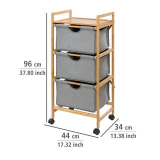 Wenko Bahari 3-Drawer Bamboo and Fabric Wheeled Trolley 62213100