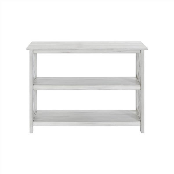 2 Shelf Wooden Entryway Table with X Shaped Accent， White - 30.25 H x 42 W x 16 L Inches