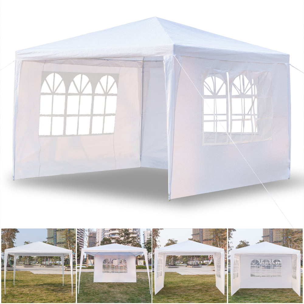 10 x 10 Easy Set-up Canopy Tent Commercial Instant Tents Market stall with 3 Removable Sidewalls and Portable Bag (White)