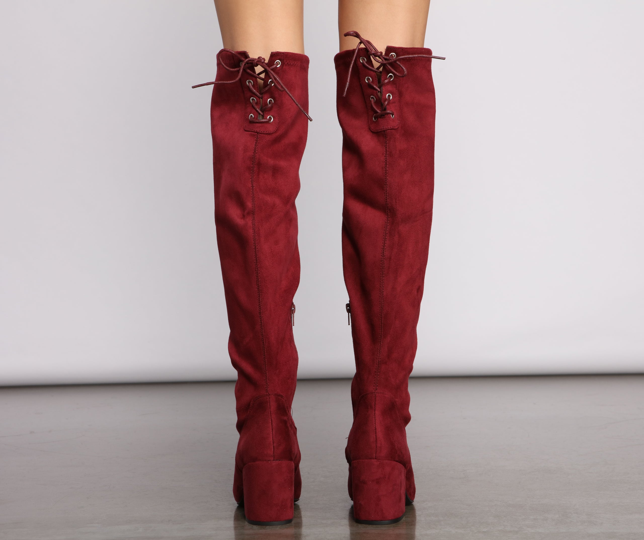 Over The Knee Tie Back Heeled Boots