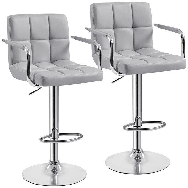 2PCS PU Leather Swivel Bar Stools with Backrests Footrest for Kitchen Dining Room， Beige