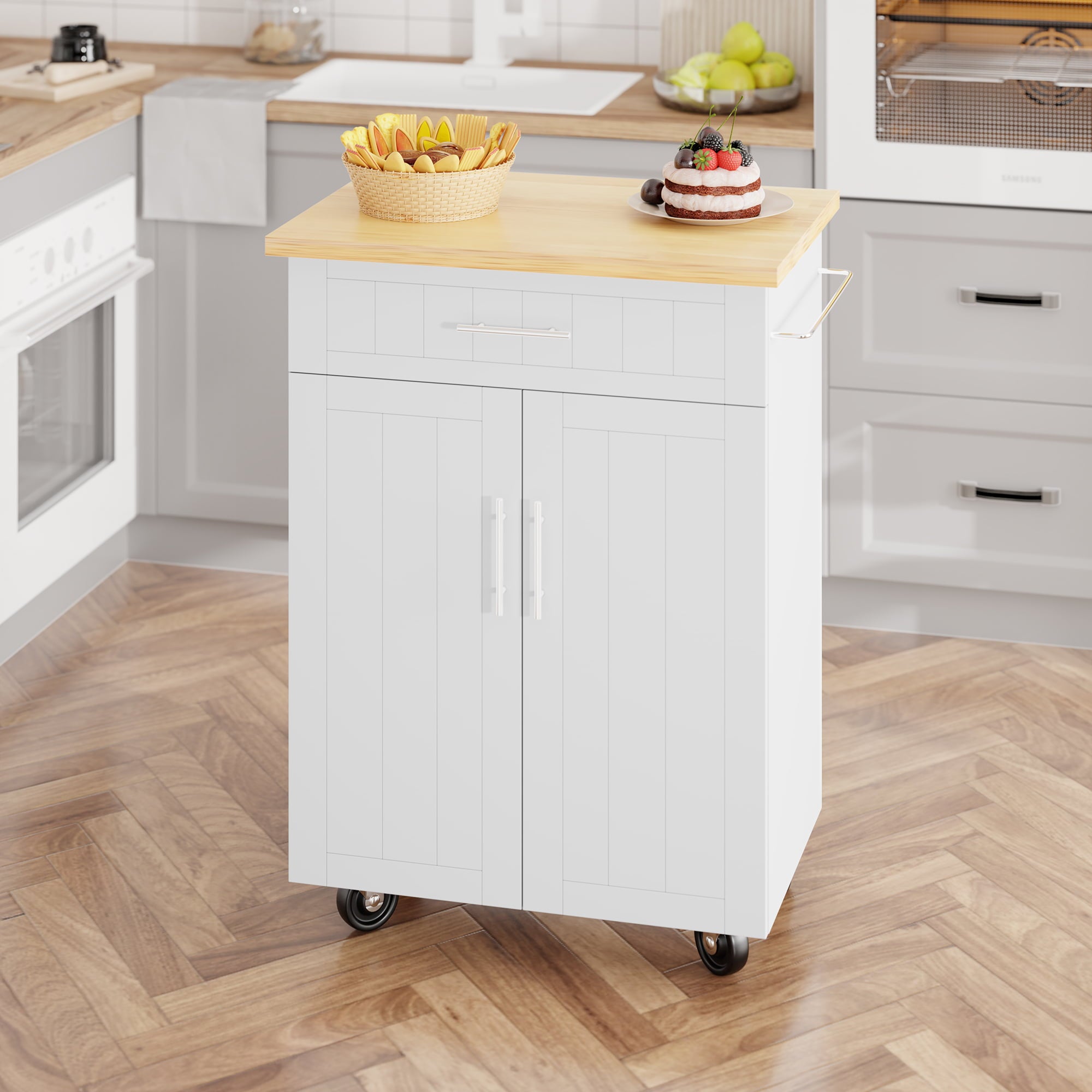 Walsunny Kitchen Island Cart with Towel Holder