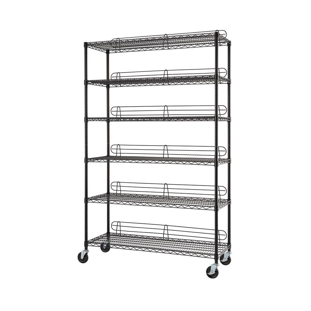 TRINITY Black 6-Tier Rolling Steel Garage Storage Shelving Unit (48 in. W x 77 in. H x 18 in. D) TBFPBK-0907