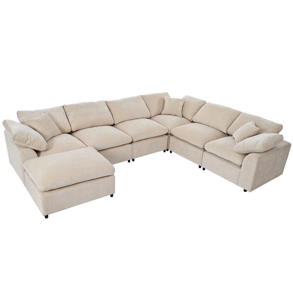 Oversized Modular Corner Sofa L Shaped Sectional Sofa w/Ottoman 7 Seat Sectional Sofa w/Removable Cushions for Livingroom