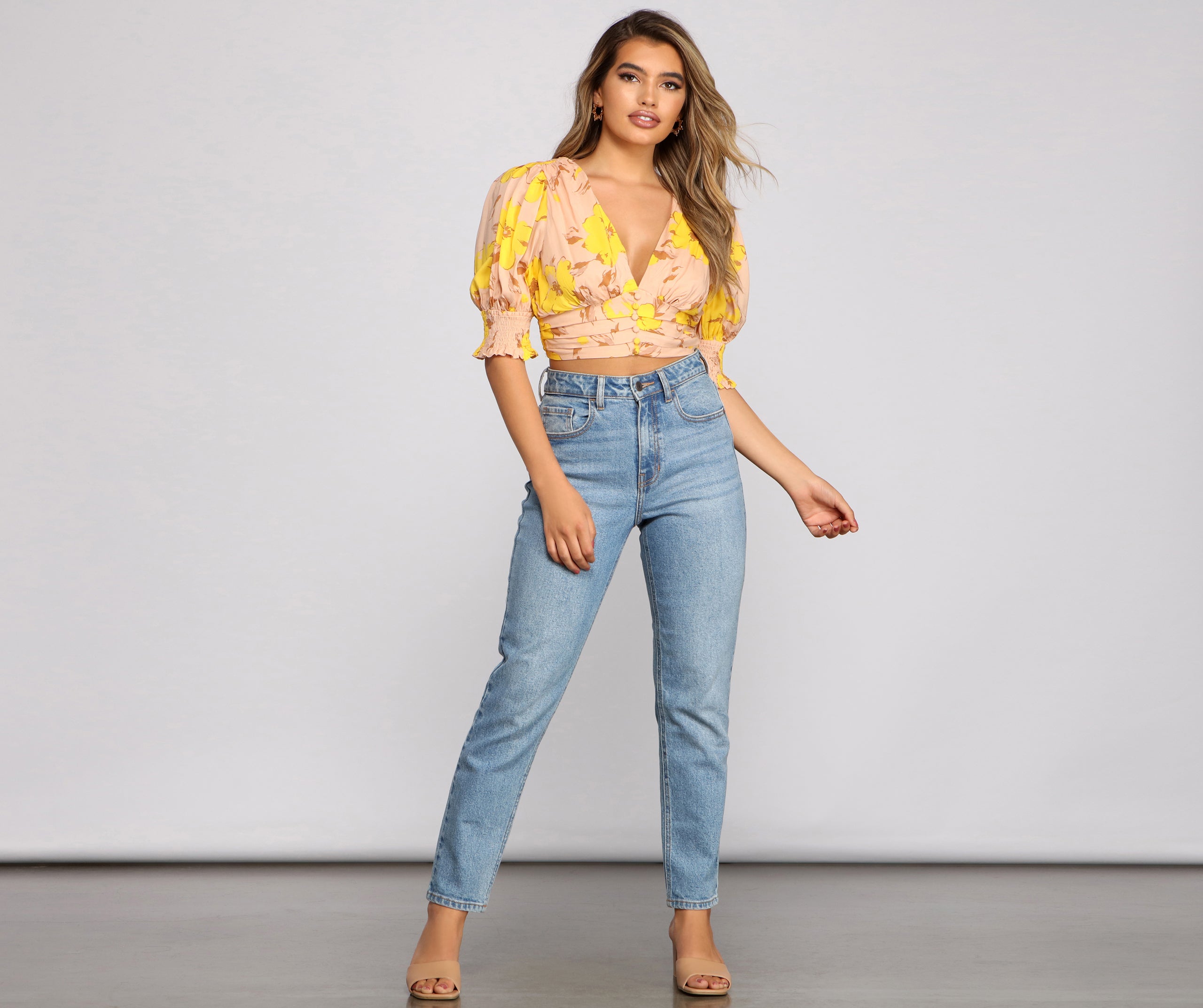 Falling For Florals Puff Sleeve Crop Top