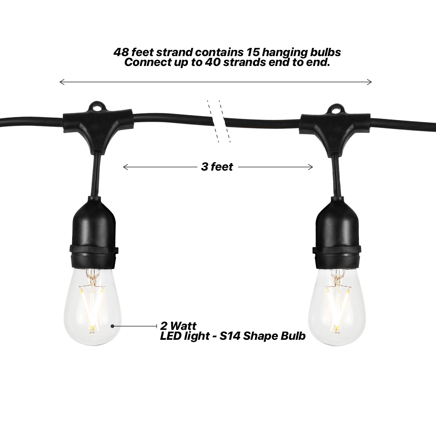 Brightech Ambience Pro Edison White LED Outdoor String Lights, 48 Ft. (3 Pack)