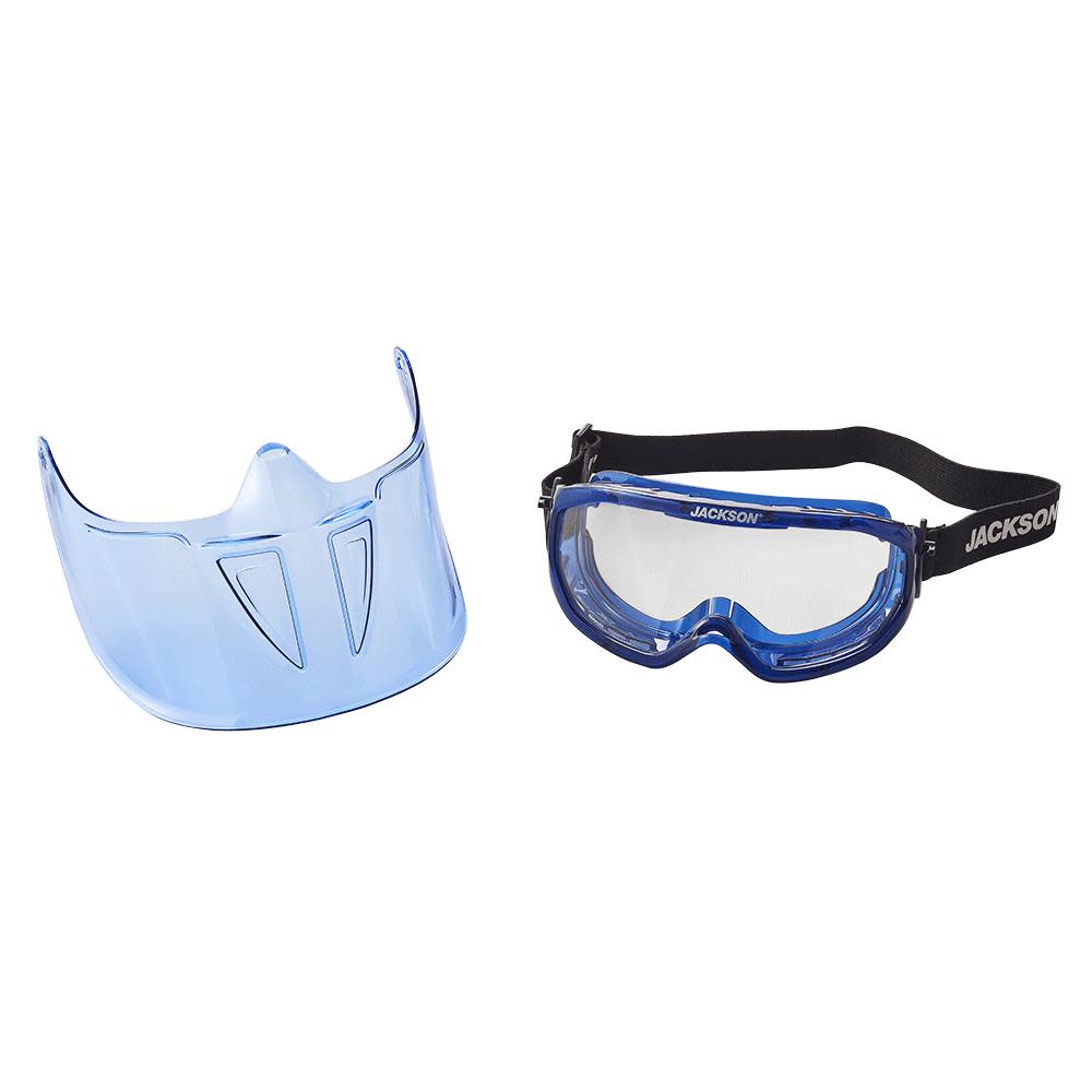 GPL500 Premium Goggle with Detachable Face Shield， Clear Lens， Anti-Fog Coating， Blue Frame