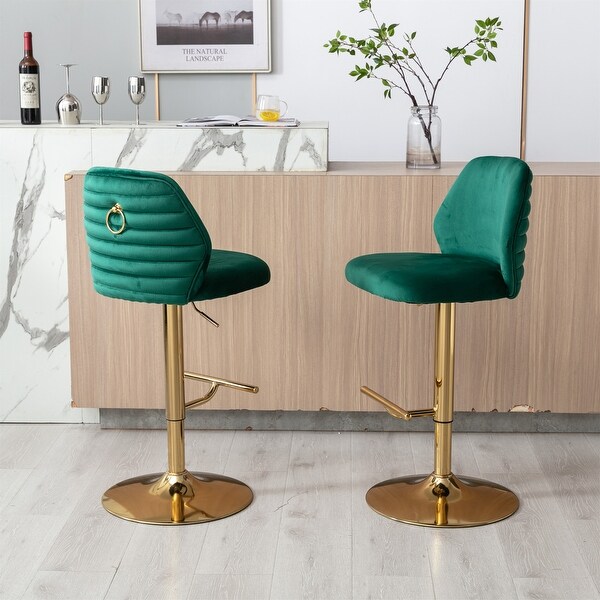 Green Swivel Adjustable Height Velvet Upholstered Stool（Set of 2）