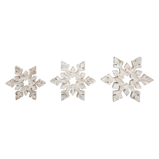 Transpac Resin 7 75 In White Christmas Rustic Snowflake Decor Set Of 3