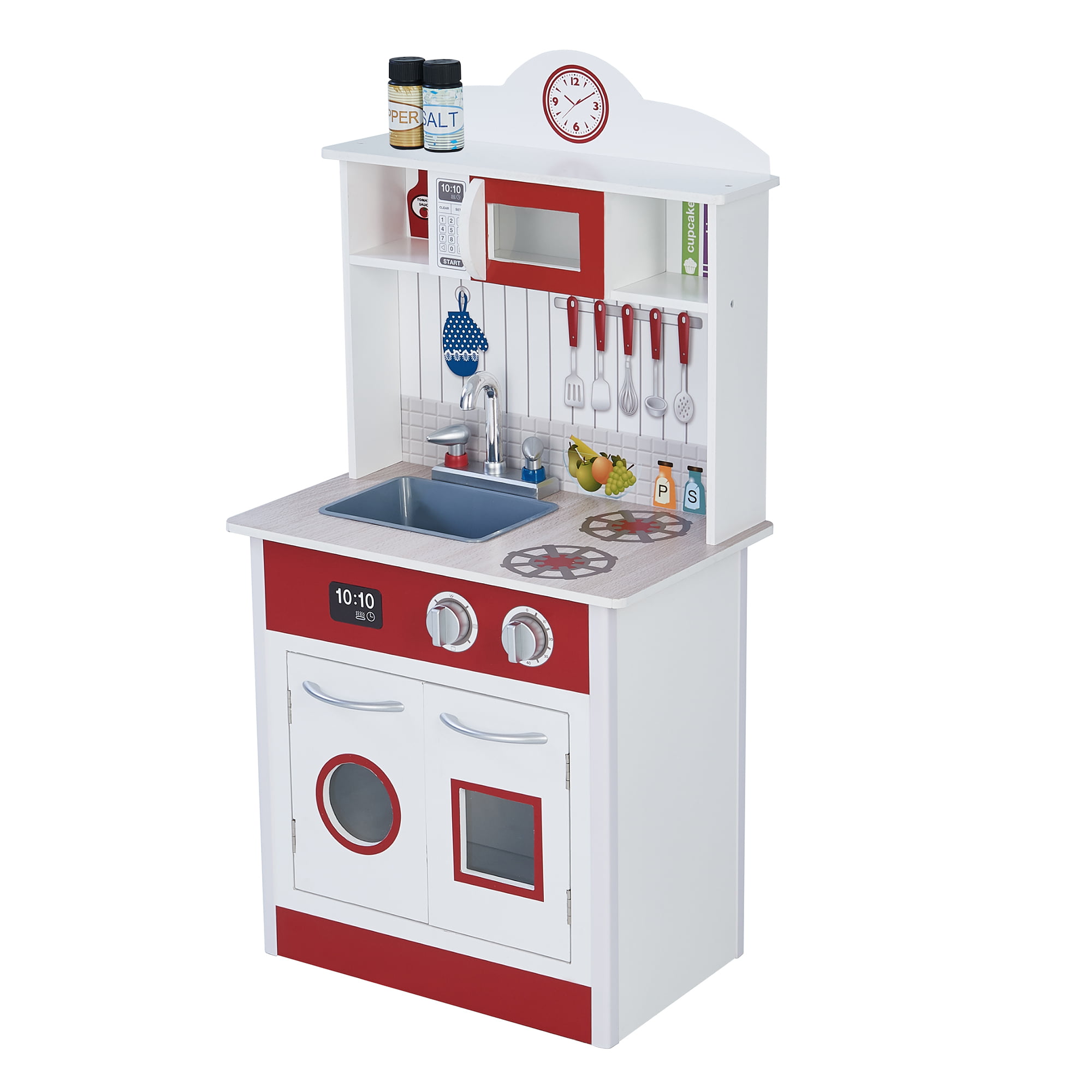 Teamson Kids Little Chef Madrid Classic Kids Kitchen Playset， Red/White