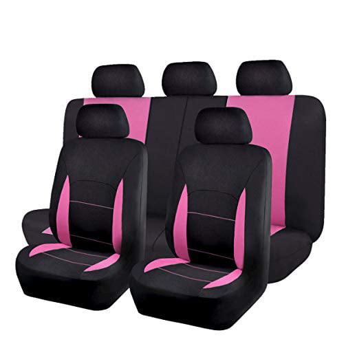 Flying Banner Car Seat Covers Full Set Front Seats and Rear Bench Polyester car seat Protectors Black Gray Purple airbag Compatible Rear Bench Split (Black Pink)