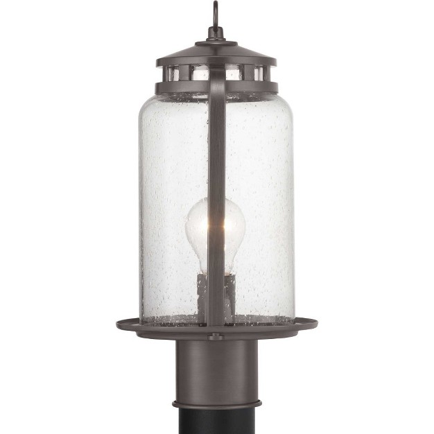 Progress Lighting Botta 1 light Outdoor Post Lantern Antique Bronze Seeded Glass Shade