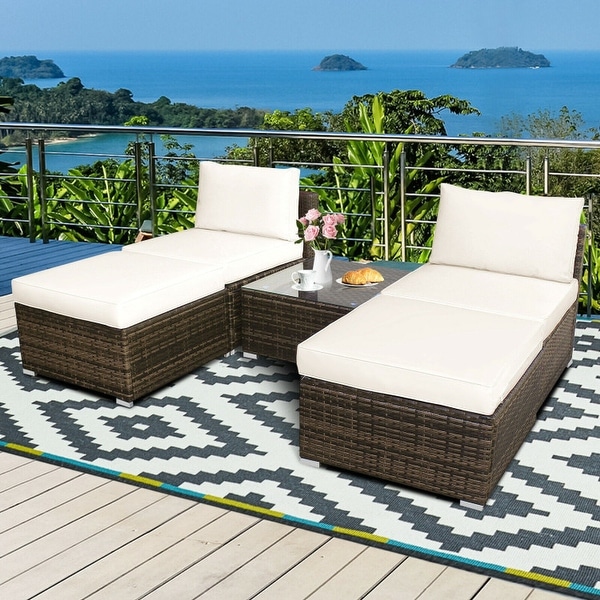 5 Pieces Wicker Lounge Chair Set with Washable Zippered Cushions