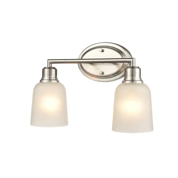 Millennium Lighting Amberle Brushed Nickel or Matte Black 2 Light Bathroom Vanity Fixture with Frosted White Shade