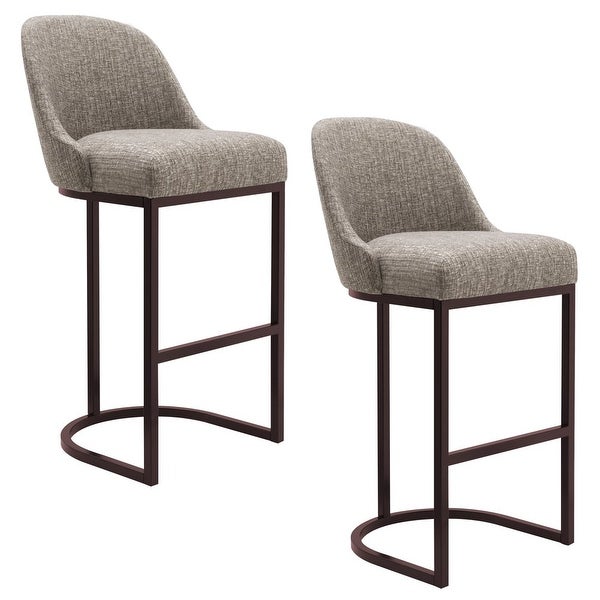 Design House Barrelback Bar Stool with Gray Linen Seat and Espresso Metal Base， Set of 2