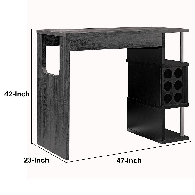 Transitional Style Wooden Bar Table with 3 Tier Side Shelves， Gray