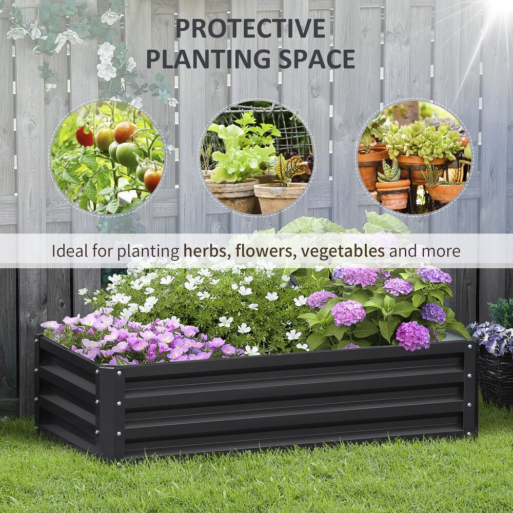 Outsunny 4' x 2' x 1' Raised Garden Bed Box with Weatherized Steel Frame for Vegetables  Flowers  Plants and Herbs  Grey