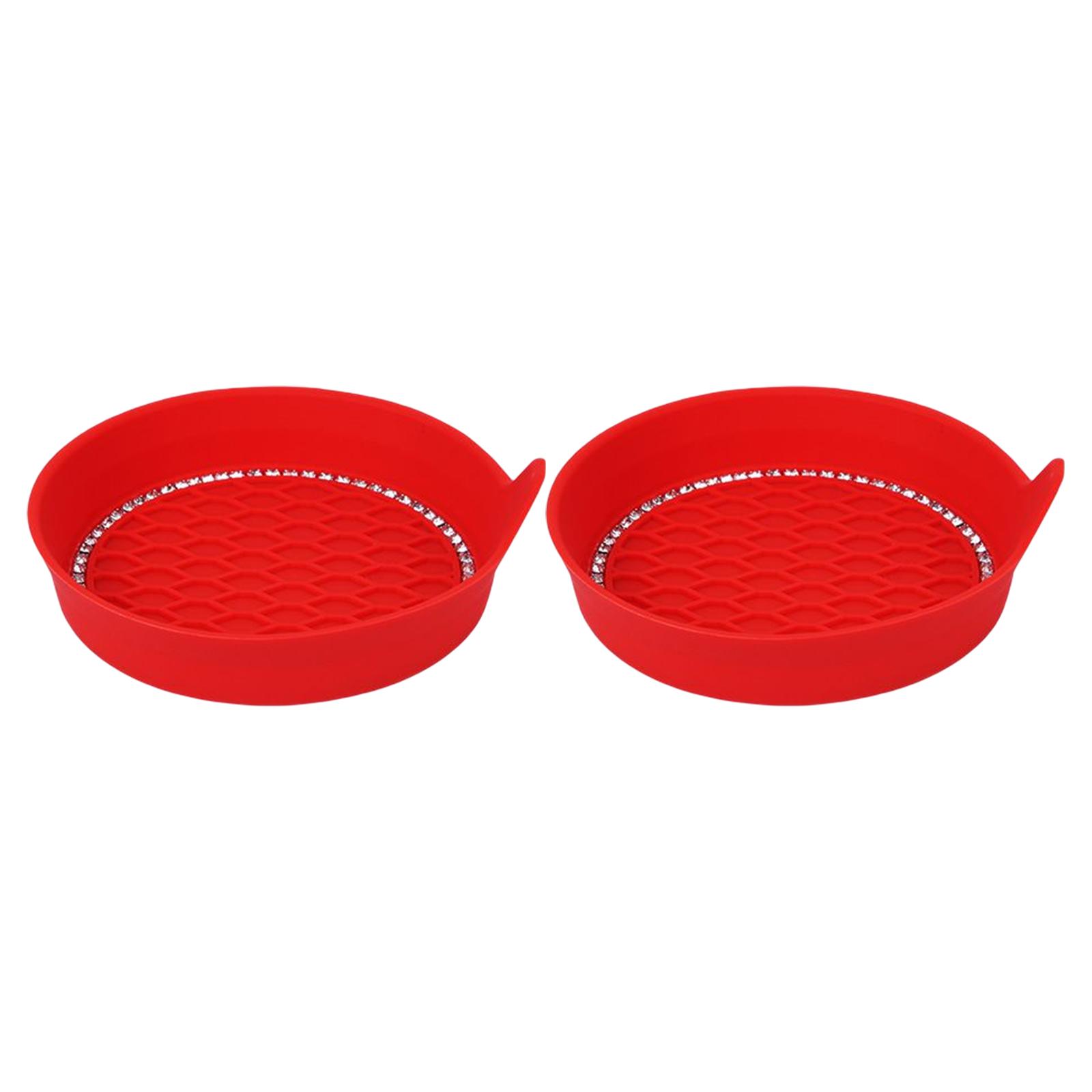 Insert Coaster， Vehicle Cup Mats， Car Coaster Silicone， 3.15inch Round Rhinestone Decoration Universal Soft for Campers Kitchen Red