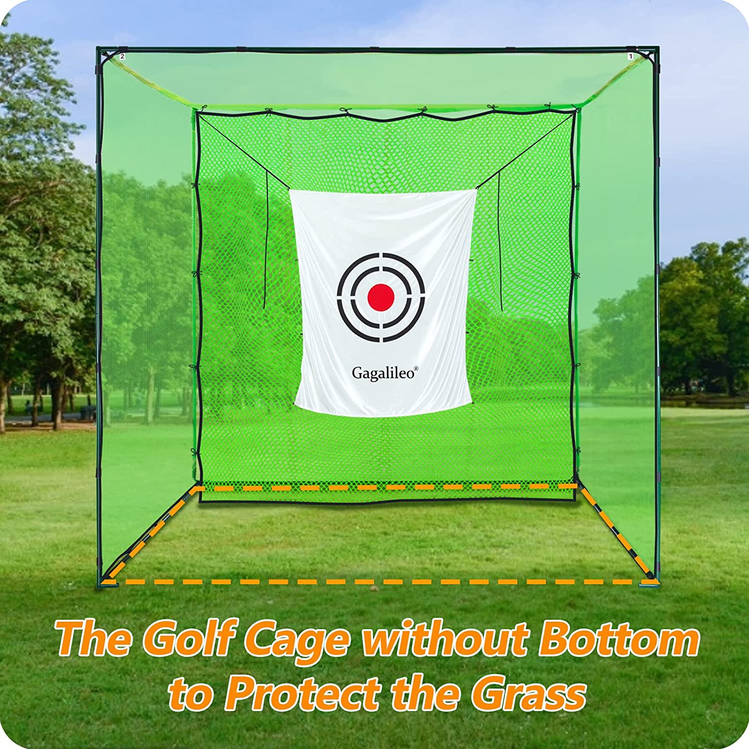 Golf Net Cage without Bottom， Golf Net Golf Hitting Cage with White Target Golf Practice Driving Range |10'X 10'X 10' | Galileo Sports