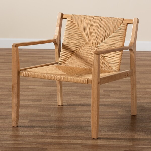 Delaney Mid-Century Modern Oak Brown Finished Wood and Hemp Accent Chair