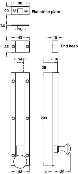 Hafele Surface Bolt  Knob Slide Action