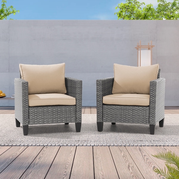 LIVOOSUN 2Pcs Outdoor Seating Sets Patio Grey Rattan Furniture Chair