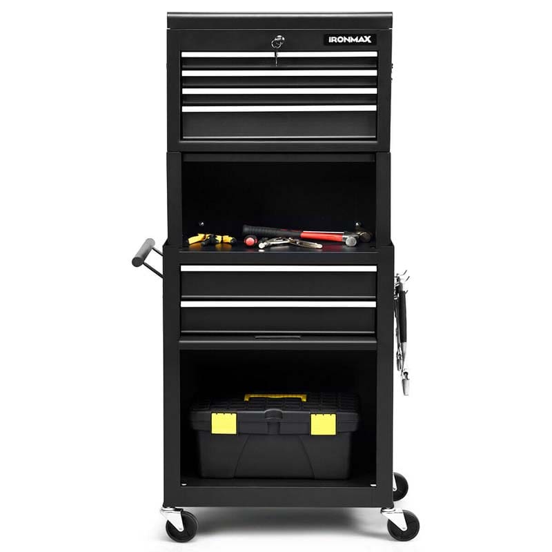 6-Drawer Rolling Tool Chest Cabinet with Riser & Lock, 3 in 1 Big Toolbox Organizer for Workshop Garage