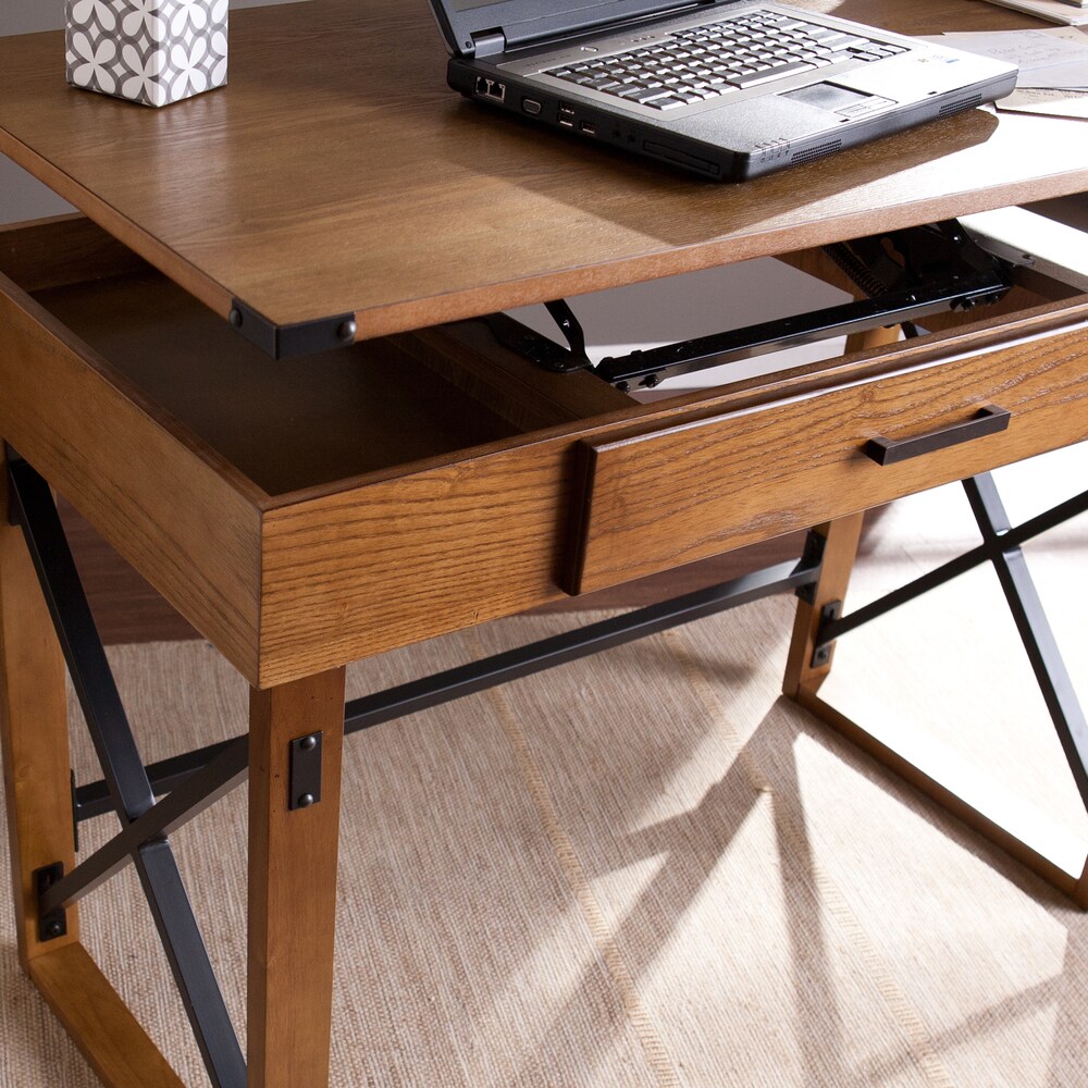 SEI Furniture Carlan Distressed Pine Adjustable Height Desk